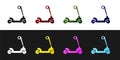 Set Roller scooter for children icon isolated on black and white background. Kick scooter or balance bike. Vector Royalty Free Stock Photo