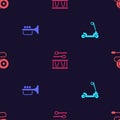 Set Roller scooter, Trumpet, Drum with drum sticks and Yoyo toy on seamless pattern. Vector Royalty Free Stock Photo