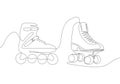 Set of roller skates, sportswear one line art. Continuous line drawing of sport, shoes, skating, speed, rollerskating