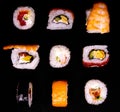 A set of rolls of different kinds isolated on a black background