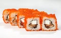 Rolls grilled salmon, orange tobiko, Fetax cheese, tomato, green onion, white sauce