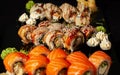 set of rolls, sushi with eel and sesame, with tuna and salmon Royalty Free Stock Photo