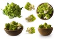 Set of Roman cauliflower. Roman cauliflower on wooden bowl isolated on white. Roman cauliflower close up. Royalty Free Stock Photo