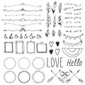 Set of romantic decor elements. Hand drawing style, sketchy vintage vector. Weddings, Valentines day, birthday, design