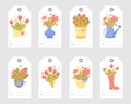 Set of romantic gift tags with cute bouquets of spring flowers