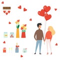 Set of romantic icons. Love date. Valentine\'s Day