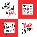 Set of romantic and love cards template. Calligraphic phrases Royalty Free Stock Photo