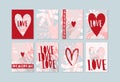 Set of romantic love layouts with red hearts. Collection of modern minimalistic wedding cards, Valentine s day mockup Royalty Free Stock Photo