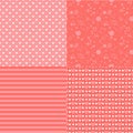 Set of romantic seamless patterns with hearts (tiling). Pink color. Vector illustration. Background. Heart shape. Royalty Free Stock Photo