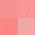 Set of romantic seamless patterns with hearts (tiling). Pink color. Vector illustration. Background. Heart shape. Royalty Free Stock Photo