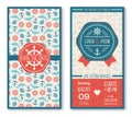 Set of romantic wedding invitations in marine