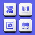 Set Roof tile, House plan, Electrical outlet and Toolbox icon. White square button. Vector Royalty Free Stock Photo