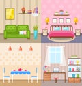 Set Room Interiors with Furniture Flat Icons Royalty Free Stock Photo