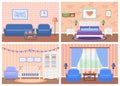 Set of rooms interiors in flat design. Vector illustration. Royalty Free Stock Photo