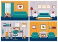 Set of rooms interiors in flat design. Vector illustration.