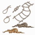 Set of rope elements, ladder, lasso, knots, loop