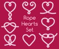 Set of rope hearts decorative knots Royalty Free Stock Photo