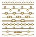 Set of Rope and knots. Decorative elements. Royalty Free Stock Photo