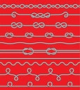 Set of Rope and knots with Red Background. Royalty Free Stock Photo