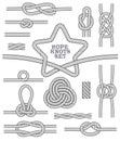 Set of rope knots and rug. Seamless decorative elements. Vector illustration. Royalty Free Stock Photo