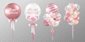 Set of rose gold balloons on transparent background Royalty Free Stock Photo