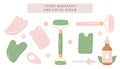 Set of Rose Quartz Gua Sha and natural Jade roller. Scraping massage tool. Natural pink and green stone scraper in