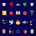 Set of Rosh Hashanah icons in flat style. Royalty Free Stock Photo