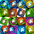 Set of rotating swirl square backgrounds, color rectangles with stepping blending effect with sample infographics or