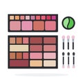 Set rouge and eye shadows for makeup vector flat material design isolated object on white background.