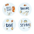 Scuba diving set of elements and equipment