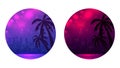 Set of round banner with Evening illustration of a city beach with palm trees Royalty Free Stock Photo