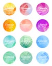 Set of round banners with watercolor background.