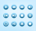 Set of round blue audio player buttons