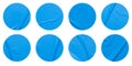 Set of round blue paper stickers mock up blank tags labels,