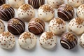 Set of round chocolates, truffles, pralines. Dessert background. Royalty Free Stock Photo