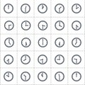 Set of round clocks showing various time with 30 minutes difference. World clock, time zone. Stock Vector illustration isolated on