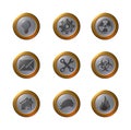 A set of metallic icons