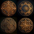 Set of round decorative Indian mandalas. Isolated illustration on black background