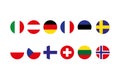 Set of round flags in top states of the Europe