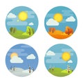 Set of round four season icons: summer, winter, spring, autumn. Stock vector illustration.