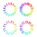 Set of round frames with rainbow people holding hands. Royalty Free Stock Photo