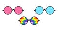 Set of round glasses with LGBT symbols.