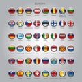 Set of round glossy flags of all sovereign countries of Europa