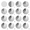 Set of round graphic pie charts icons. Segment of circle infogra Royalty Free Stock Photo