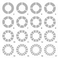 Set of round graphic pie charts icons. Segment of circle infogra Royalty Free Stock Photo