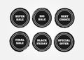 Set of round grunge stickers. Final Big Super Sale, Black Friday, Special Offer, Best Choice.