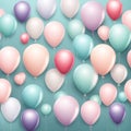 Set of round helium balloons in soft pastel colors, Festive decorative element in realistic 3d design. Decor for Valentine\'s Day,