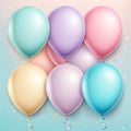 Set of round helium balloons in soft pastel colors, Festive decorative element in realistic 3d design. Decor for Valentine\'s Day,
