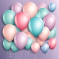 Set of round helium balloons in soft pastel colors, Festive decorative element in realistic 3d design. Decor for Valentine\'s Day,