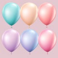 Set of round helium balloons in soft pastel colors, Festive decorative element in realistic 3d design. Decor for Valentine\'s Day,